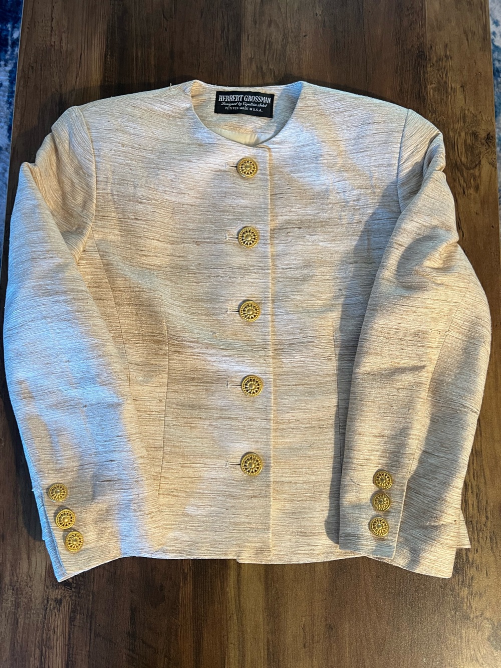 Vintage Herbert Grossman Cynthia Sobel Petite 8 Ivory Gold Button Jacket